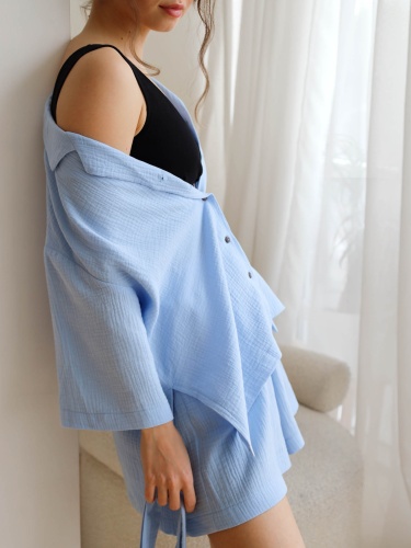 MY Пижамная рубашка жен. из муслина Р019 (ирис (голубой), (48/50) L/XL)